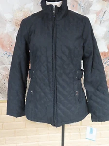 NWT JACLYN SMITH BLACK QUILTED ZIP FRONT, SNAP POCKETS WATER RESISTANT JACKET - Picture 1 of 10
