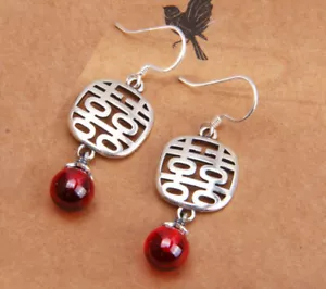 B25 Orecchini Geometrica Motivo con Proiezione Sfera 925 Argento Sterling - Foto 1 di 5