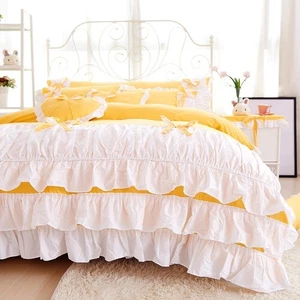 2021 Korean Style Princess 100% Cotton Bedding Set with White Ruffle Home Top