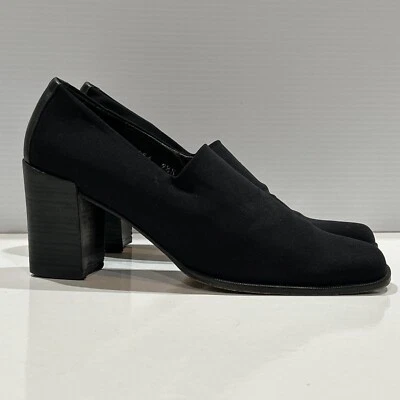 Zapatos Donald J Pliner Para Mujer 9.5 Estrechos Negros Sin Cordones Tacón Bloque Tela Elástica Foto 1 de 4