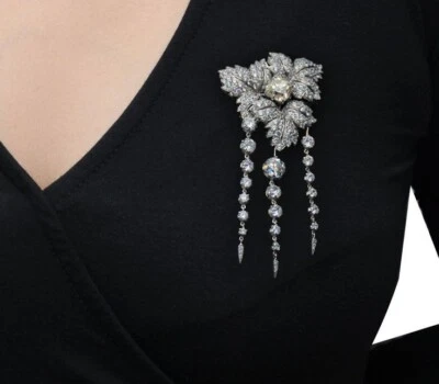 Gorgeous Flower Tassel Brooch For Woman With 42.68 CT Round Cut White Sapphire - Image 1 of 4