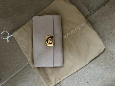 Sergio Rossi Pink Suede Clutch Bag Gold Clasp - Image 1 of 4