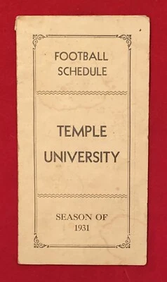 Antiguo calendario de bolsillo de fútbol americano de la Universidad del Templo de 1931 principios de la década de 1930 Filadelfia Foto 1 de 3