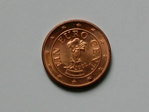 2002 AUSTRIA (EU) Coin - 1 Euro Cent - AU+ lustre - alpine flower - Picture 1 of 2