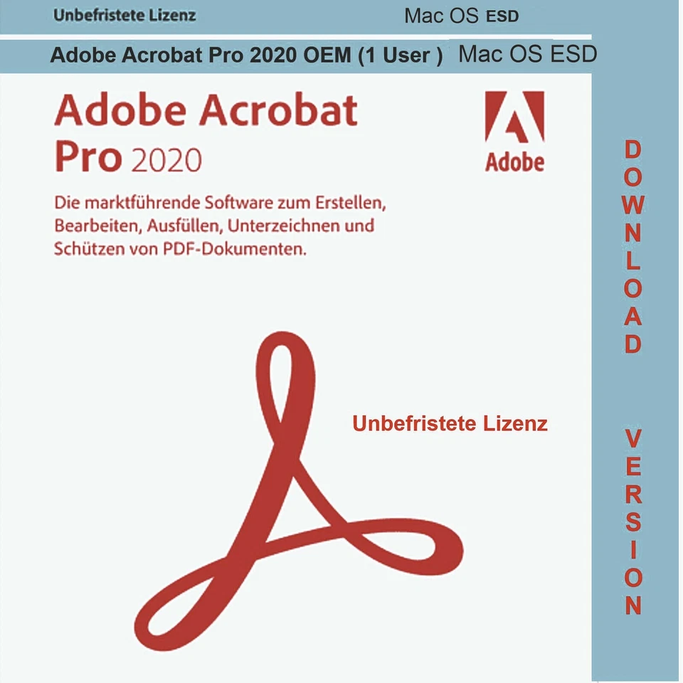 Adobe Acrobat Pro 2020 OEM  ✔ MAC OS ✔ PKC ✔ Deutsch  ✔ E-Mail Versand ✔ - Bild 1 von 1