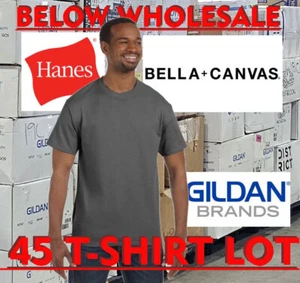 Unten GROSSHANDEL 45 unbedruckte 4XL GRAU Gildan 5000 Hanes Bella + Canvas 3001 T-Shirt Posten - Bild 1 von 5