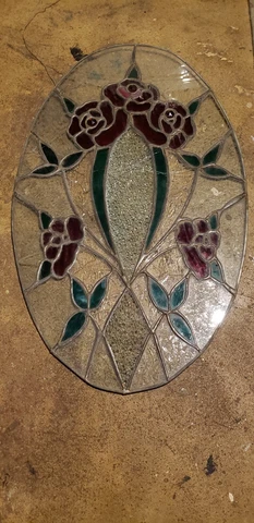 Vintage Jeweled Stained Glass Oval Panel 38" By 17" Cover