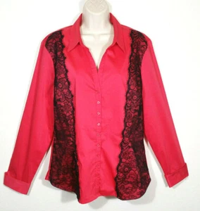 Camisa 7th Avenue Design Studio NY&C Talla Extra Grande Botones Rosa Neón Negro Encaje - Imagen 1 de 8