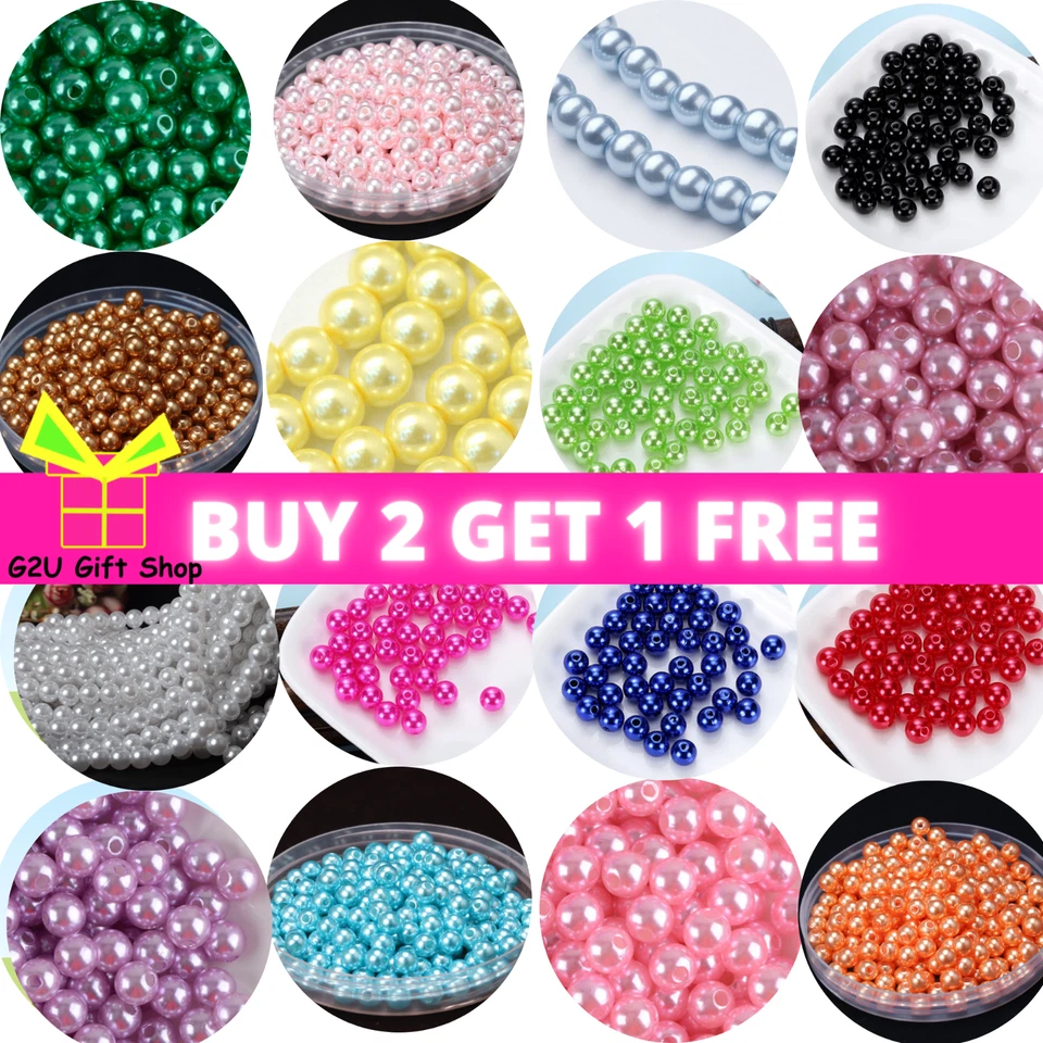 Pearl Beads 50 to 400 pc Round Gems 4-10mm Choose Colour Jewellery Making Craft - Image 1 of 1