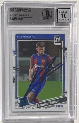 Donruss Optic #177 Lamine Yamal 2023-24 firmado clasificación novato radiocontrol Beckett automático 10 Foto 1 de 2