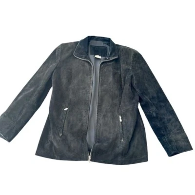 Chaqueta de motociclista de cuero gamuza negra vintage de diseñador para mujer talla p/s Foto 1 de 4