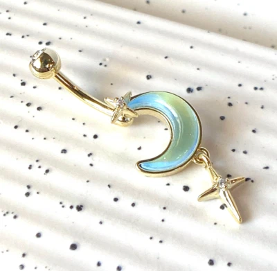 1pc Aurora Borealis Crescent Moon Belly Ring Navel Naval 316L Surgical Steel - Image 1 of 4