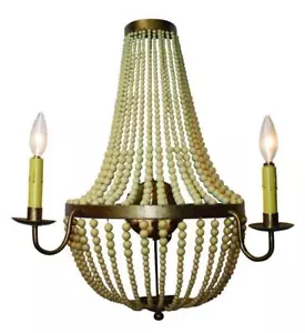 Large Cream Bead Two Candle Lighted Wall Sconce with Antique Gold - Picture 1 of 1