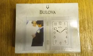 Bulova B1275 Hinged Brushed Aluminum Picture Frame Clock 3.5x 5 Photo NIOB - Picture 1 of 4