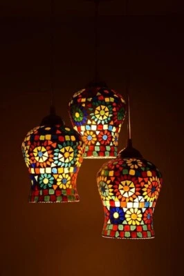Turkish Moroccan Mosaic Ceiling Hanging Pendant Light Fixture Lamp Lantern - Image 1 of 4