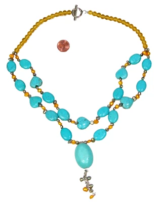 Edelstein Halbedelstein Collier Halskette Howlith & Glasperlen Perlen 46cm Nr.12 - Bild 1 von 2