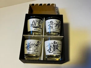 4 VETRI SHOT retrò vintage anni 50 con detti umoristici, cofanetto, ancoraggio - Foto 1 di 8