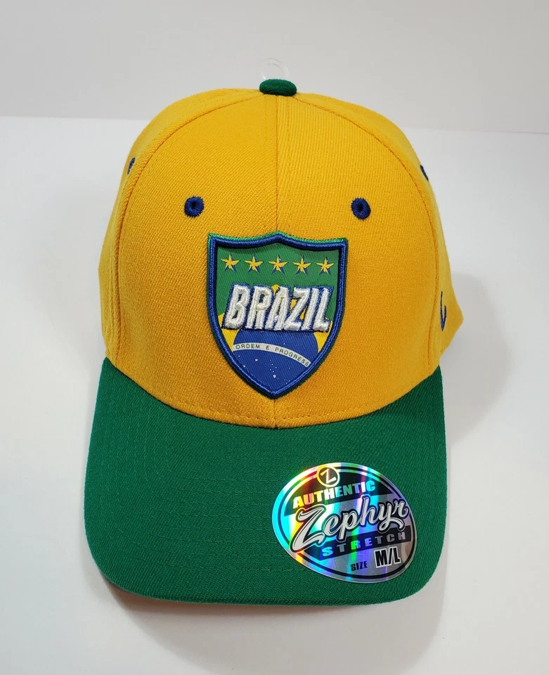 BRAZIL FUTBOL SOCCER ZEPHYR STRETCH FIT Z HAT CAP FIFA WORLD CUP NWT MED / LARGE - Image 1 of 4