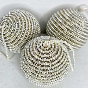 Vtg Set Of 3 Faux Pearl Decoration Ornament Christmas White Pearl & Gold Beaded - Picture 1 of 8