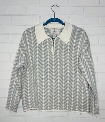 Suéter Express Tricot Vintage Mujer Grande Azul Blanco Zig Zag Cuarto Cremallera Foto 1 de 4
