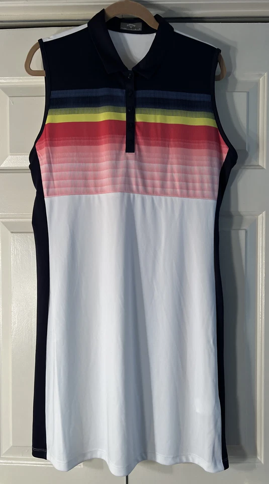 Callaway Sleeveless Golf UPF Dress Opti-Dri White Navy Pink White Yellow M
