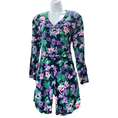 Conjunto de Pantalones Cortos Cortos Vintage Años 90 Floral Púrpura Dos Piezas Cintura Ultra Alta Foto 1 de 4