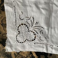 Antique Vintage White Cotton Embroidered Eyelet Square XS Tablecloth / Decor
