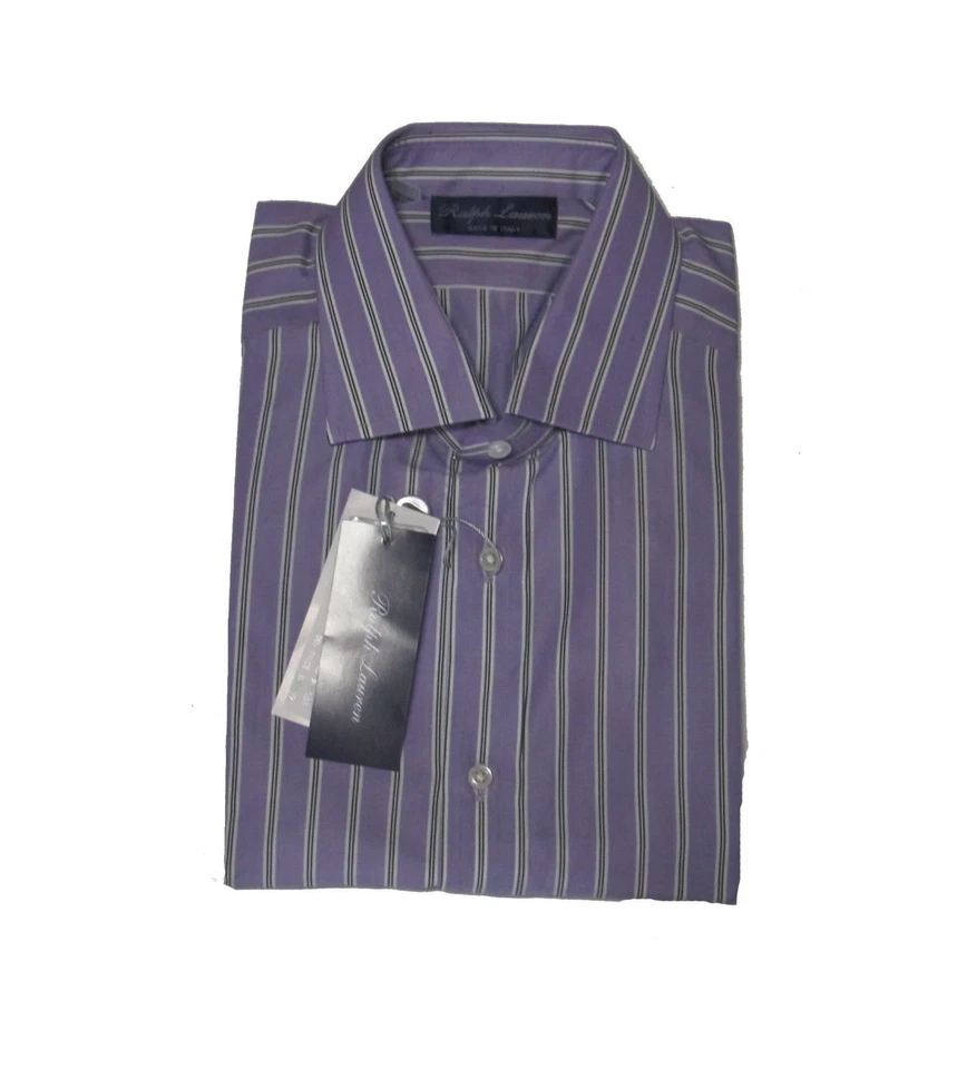 $450 Ralph Lauren Etiqueta Púrpura Para Hombres Italia Rayas Ajustado Botón Camisa de Vestir Nueva Foto 1 de 1
