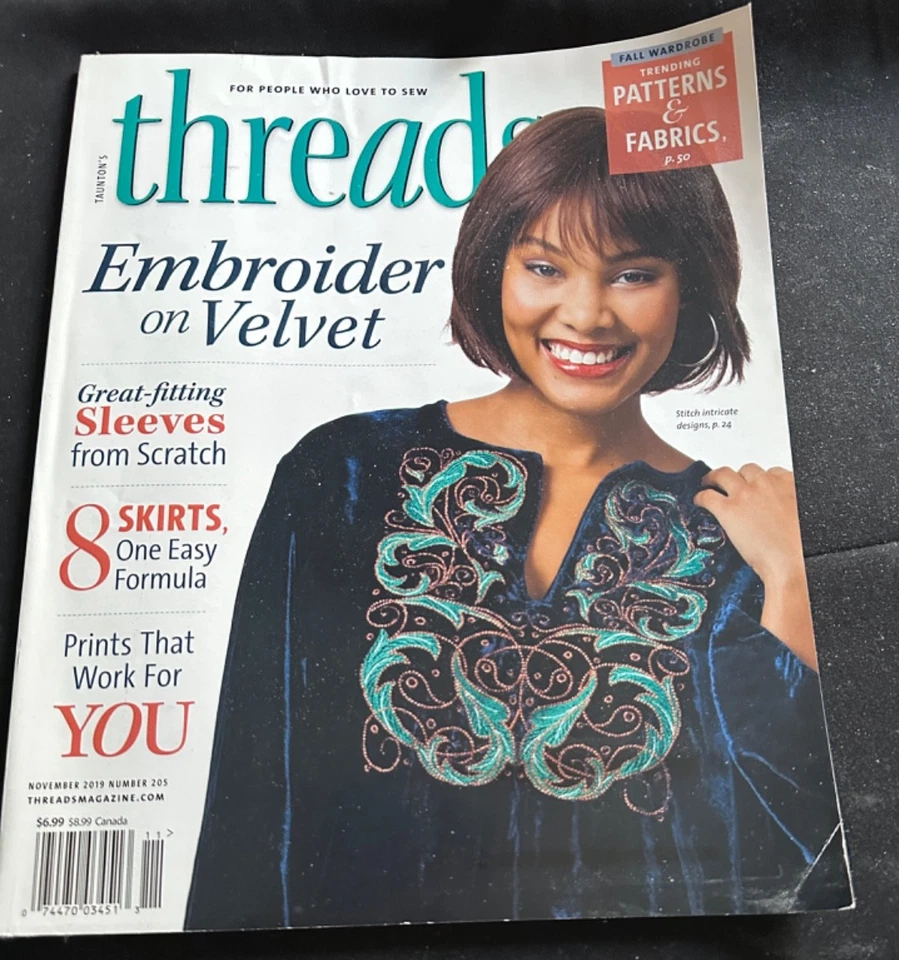 Threads Magazine November 2019 Embroider on Velvet, Great Fitting Sleeves, - Image 1 of 1