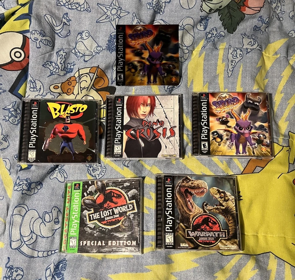 Lote de juegos PS1 Dino Crisis Blasto Spyro Lost World Jurassic Park Warpath CIB Foto 1 de 4
