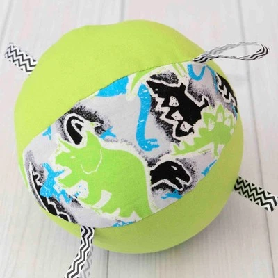 Мяч погремушка динозавр, зеленый и серый плюшевая детская игрушка - Изображение 1 из 4