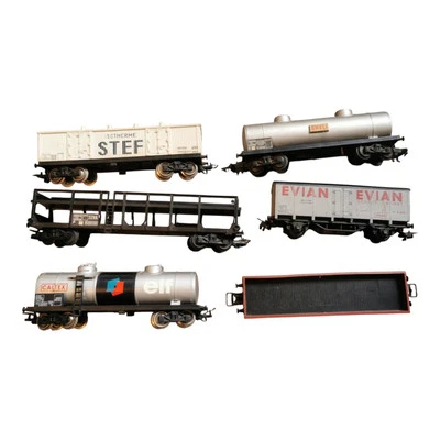 Lot de 6 Wagons Jouef Playcraft Train Electric Elf Stef Evian Shell Sncf Ancien  - Photo 1/3
