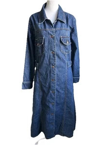 Vtg Rampage Denim Dress sz L Long Sleeve Button Front Jean Maxi Western Boho Y2K - Picture 1 of 13