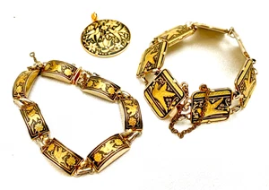 JUEGO DE 3 JOYAS TOLEDO DAMASQUINA ORO DAMASCENO: DOS PULSERAS y BROCHE c1995 en muy buen estado - Imagen 1 de 6