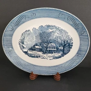 Currier und Ives blau von Royal 13 1/8" ovale Servierplatte, Old Inn-Winter - Bild 1 von 7