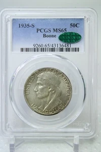 1935-S Boone Commemorative Half Dollar 50C PCGS MS 65 Green CAC #6481 - Picture 1 of 4