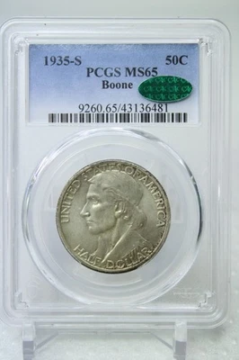 1935-S Boone Commemorative Half Dollar 50C PCGS MS 65 Green CAC #6481 - Image 1 of 4
