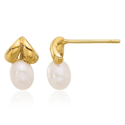 14K Solid Yellow Gold 4mm Teardrop White Freshwater Cultured Pearl Dangle Stu... - Image 1 of 4