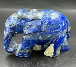 Semi Precious Lapis Lazuli Elephant Statue Hand Carved Home Decor /Gift/ Luck 4" - Picture 1 of 12