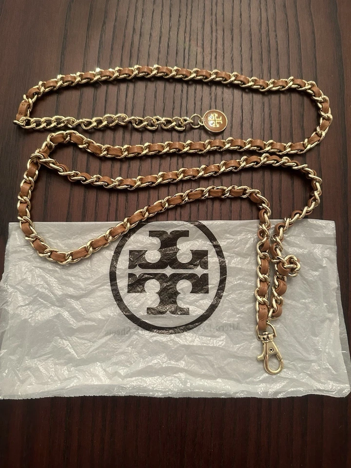 Authentic Tory Burch Leather & Chain Belt Tan/Gold  Size L/XL - Image 1 of 4