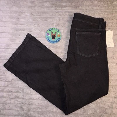 Pantalones de mezclilla Eileen Fisher para mujer 8 algodón orgánico negros tiro medio pierna ancha acampanados elásticos Foto 1 de 4