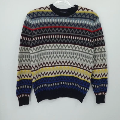 Gap Sweater Men Small Multicolor Zig Zag Lambswool Blend Crewneck  Classic - Image 1 of 4