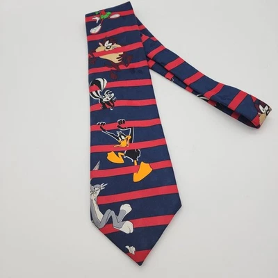 Винтажный галстук 90-х Looney Tunes Tasmanian Devil Bugs Marvin Martian Pepe Le Pew - Изображение 1 из 4