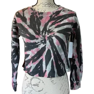 Treasure & Bond French Terry Cloth Pink Black Tie Dye Crop Top Size Medium - Picture 1 of 4