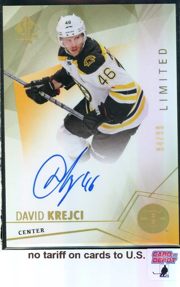 2015-16 SP Authentic Limited Autographs #53 David Krejci 94/99 - Image 1 of 2