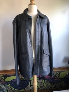 Original Penguin by Munsingwear Leather Coat Sz XL Grey/Blk Patterned Lining - Picture 1 of 9