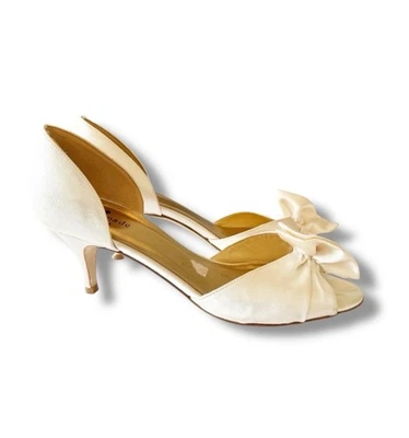 Zapatos Kate Spade para mujer talla 8B marfil satinado Evie tacones lazo boda nupcial Italia Foto 1 de 4