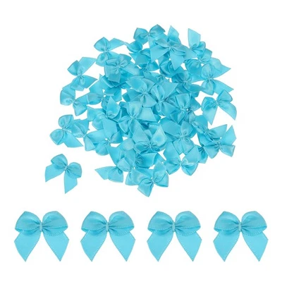 50 Pcs Mini Ribbon Bow 1" Mini Fabric Satin Ribbon Flower Bows Lake Blue Foto 1 de 4