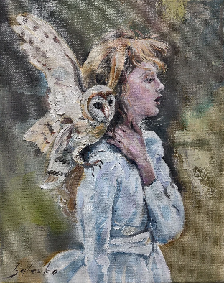 Original oil painting Fine art 8"x10" Figurative Contemporary art, Realism, Owl - Image 1 of 4