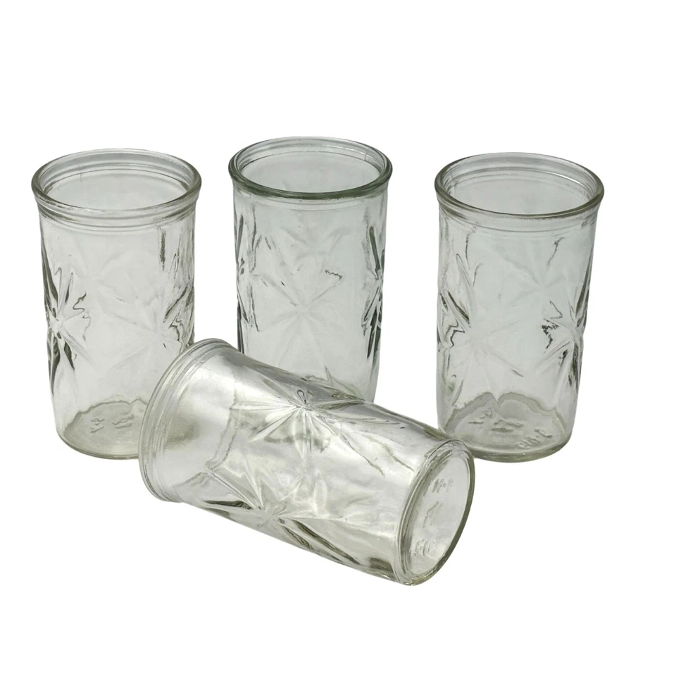 Set Of 4 Vintage Anchor Hocking Star Design Jelly Jar Juice Glasses Tumblers 5oz - Image 1 of 4
